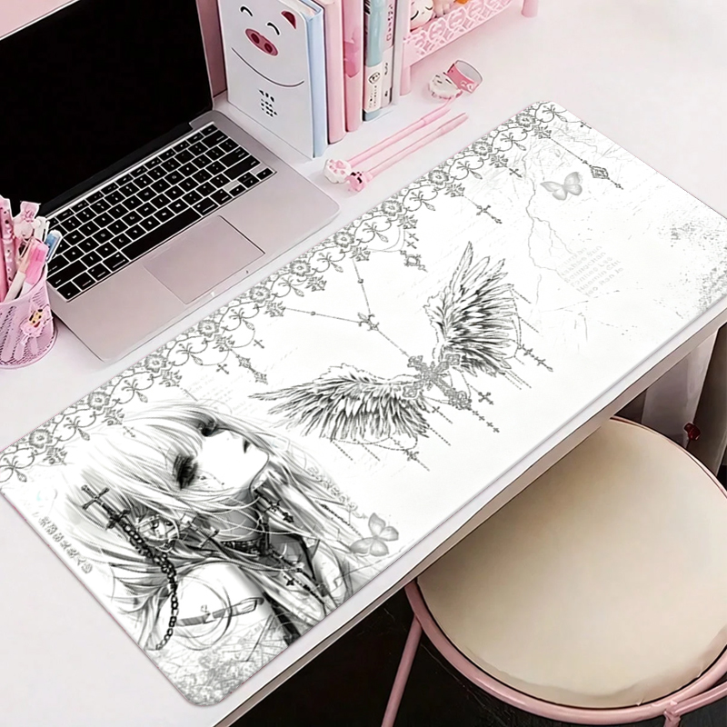 Gaming Accessories For Gaming Setup - Leren muismat Zwart Wit Anime Esthetiek