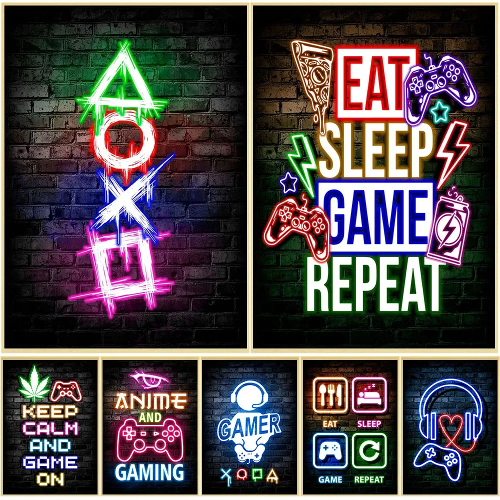 Gaming Accessories Wall - Gaming Neon Eet Slaap Spel Herhaal